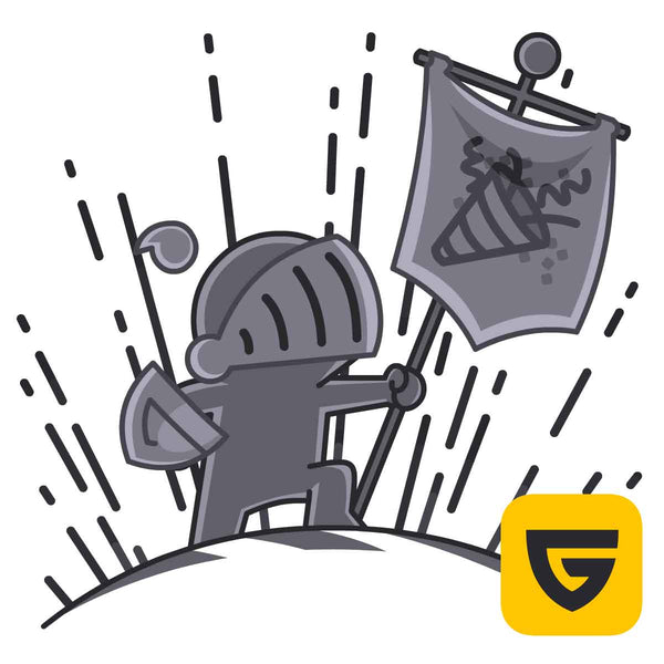 Gladiator holding a flag, with the Guilded logo.
